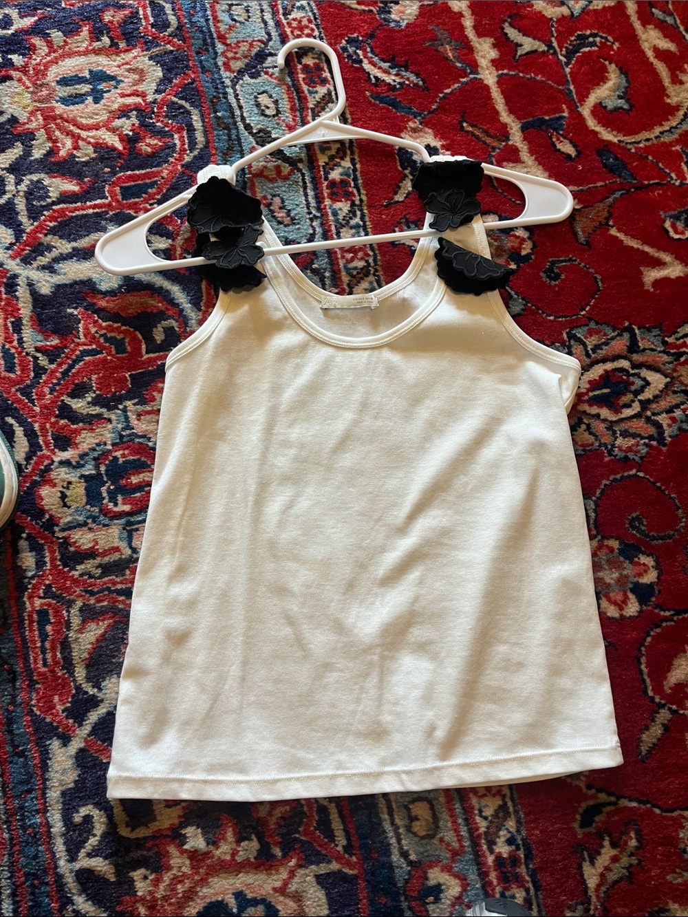 Zara Cream Tank Top with Black Floral Strap Accents
